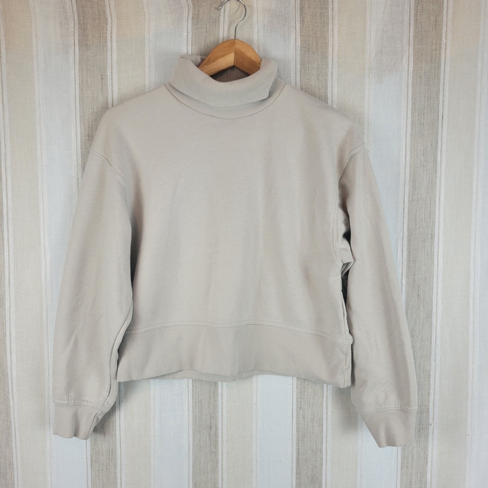 Zara Turtleneck Cropped Sweatshirt Cream Tan Size Small